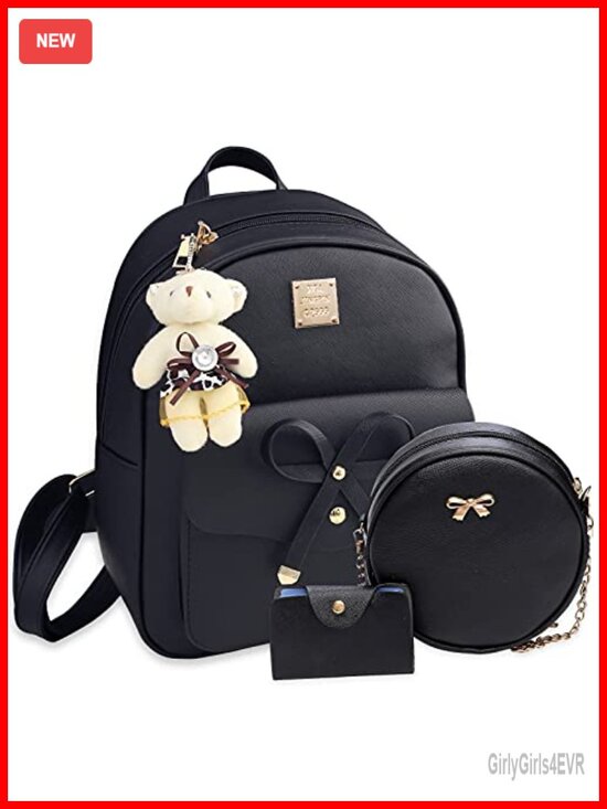 Mini Bowknot PU Leather Backpack 3-Piece Set with Shoulder Bag and Card Wallet main image 5